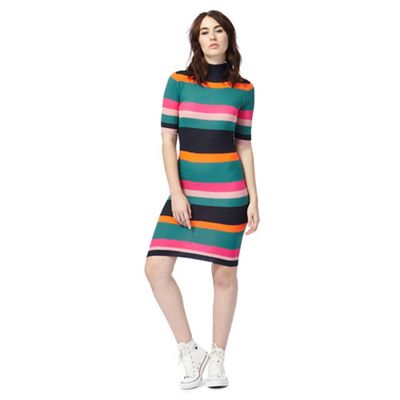 Multi-coloured striped print knitted dress